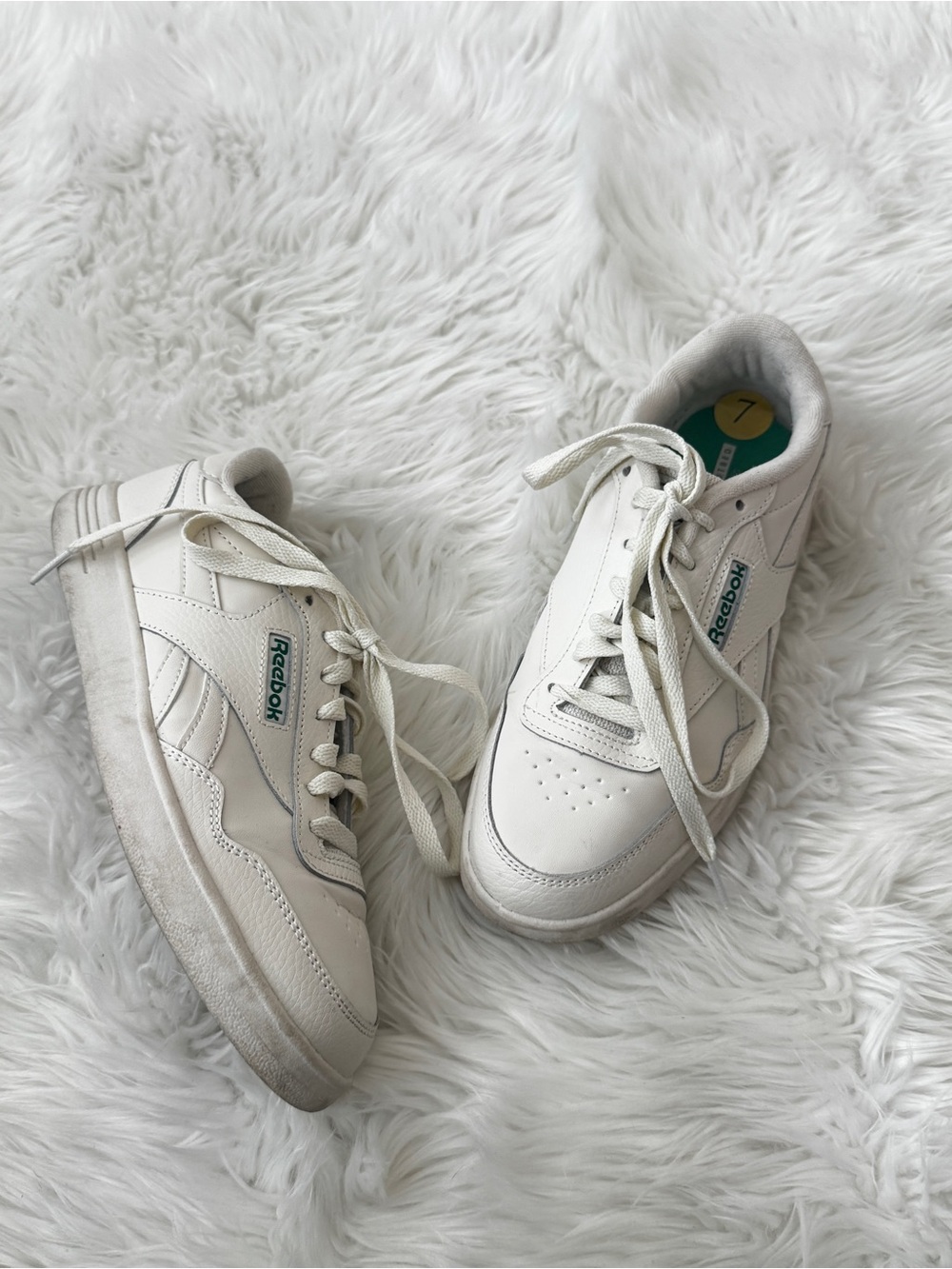 Reebok White Green Lace Up Sneakers